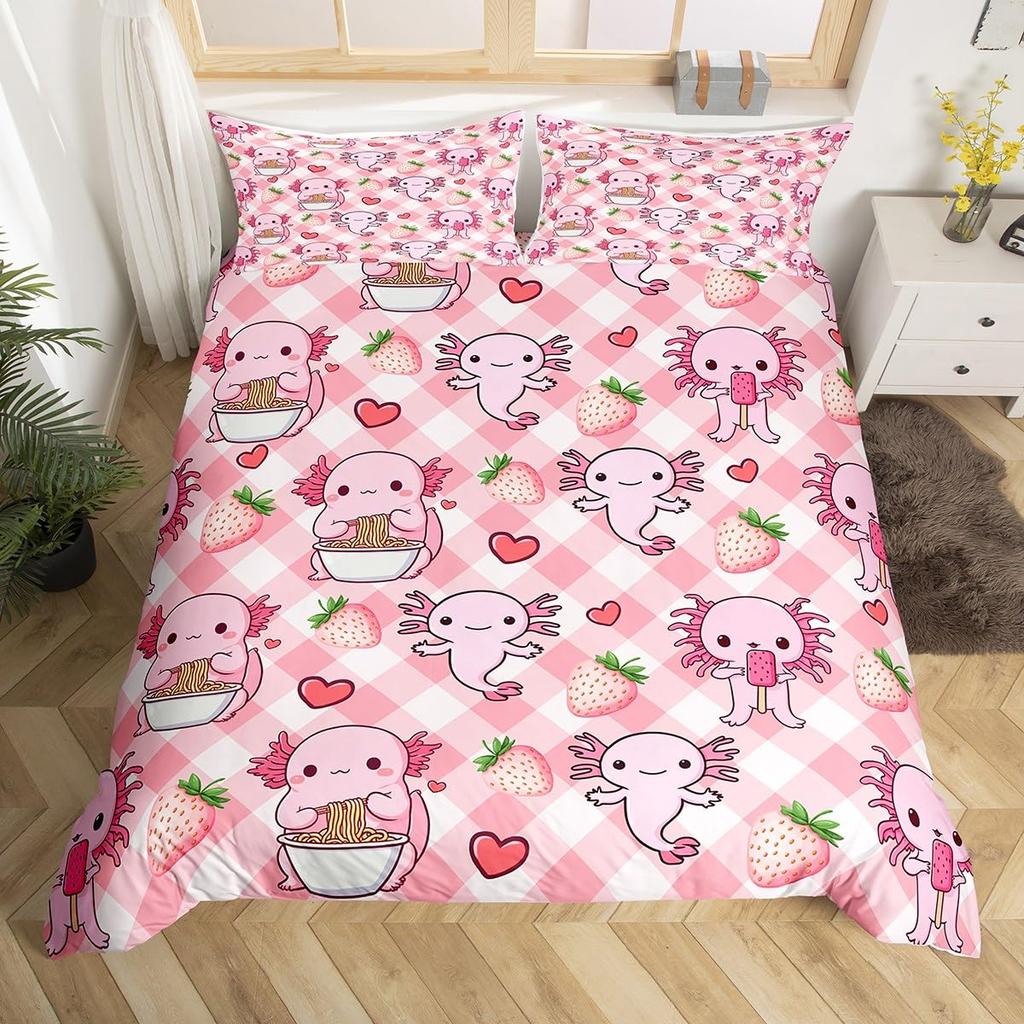 Cartoon Axolotl Bettbezug für Jungen Mädchen Ozean Tierwelt Axolotl Bettwäsche Set Einzel Doppel König Botanische Deckenbezug mit Kissenbezug