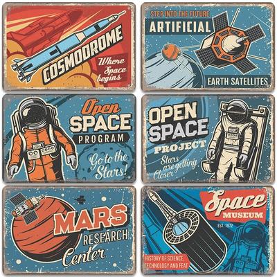 Space Museum Vinatge Poster, Metallschild, Mond, Rover, Rakete, Raumstation, Metallblech, für Arbeitszimmer, Zuhause, Wanddekoration
