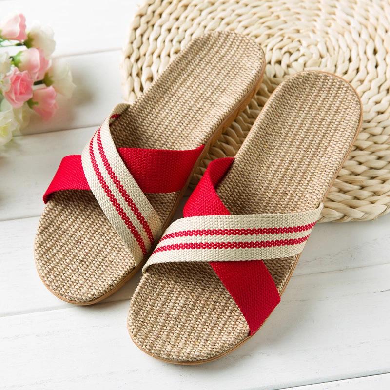 Summer linen slippers women's home couple home indoor non-slip soft bottom household cotton and linen cool slippers men