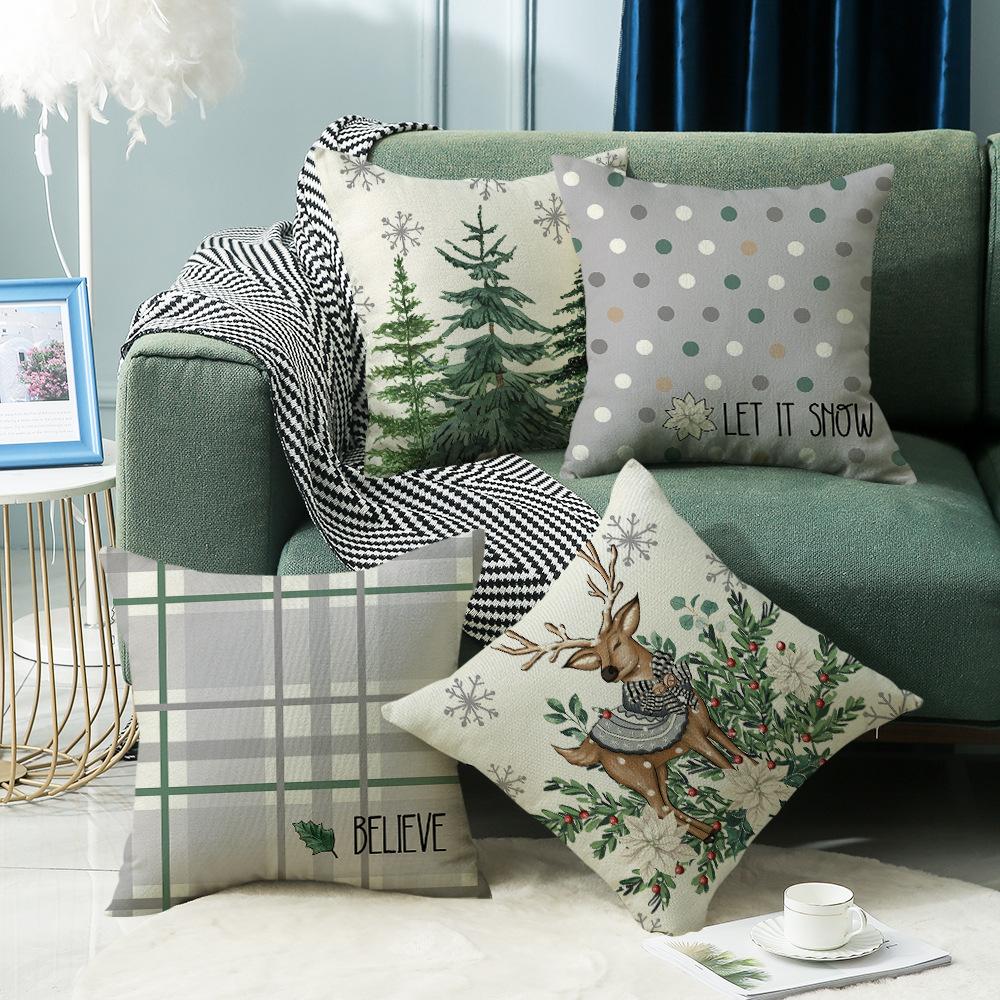 New Home Pillow Cover Green Pine Letter Linen Print Sofa Cushion Home Pillow Cover