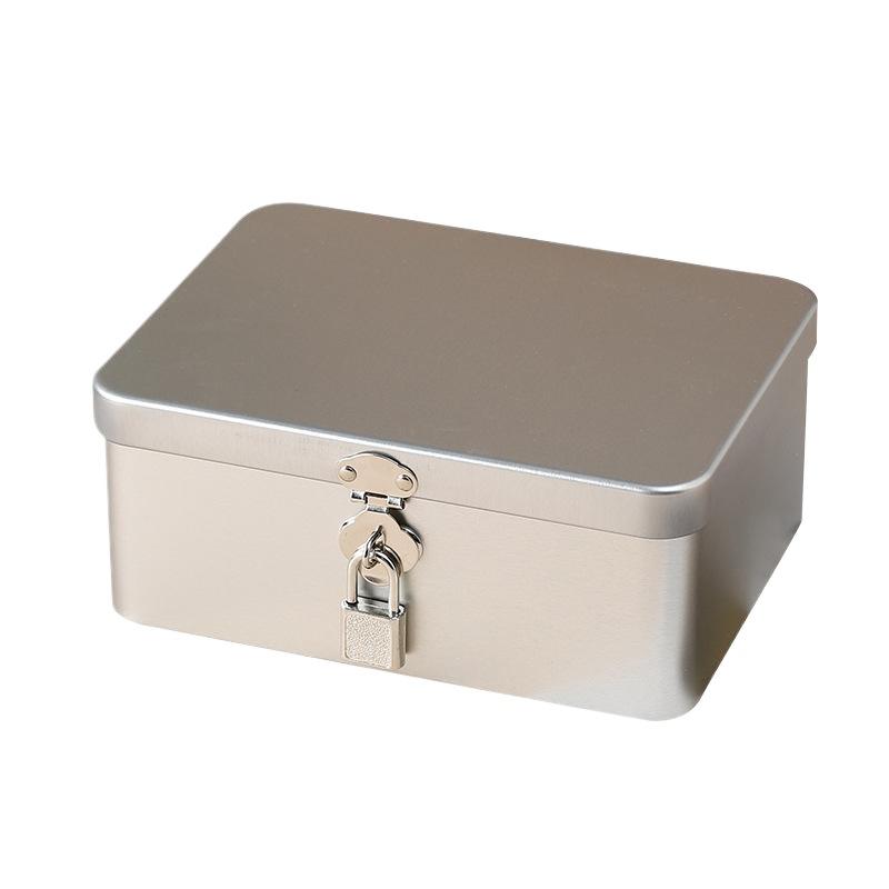 Silver Lockable Tin Storage Box Multifunctional Desktop Storage Box Metal Box Jewelry Storage Empty Box