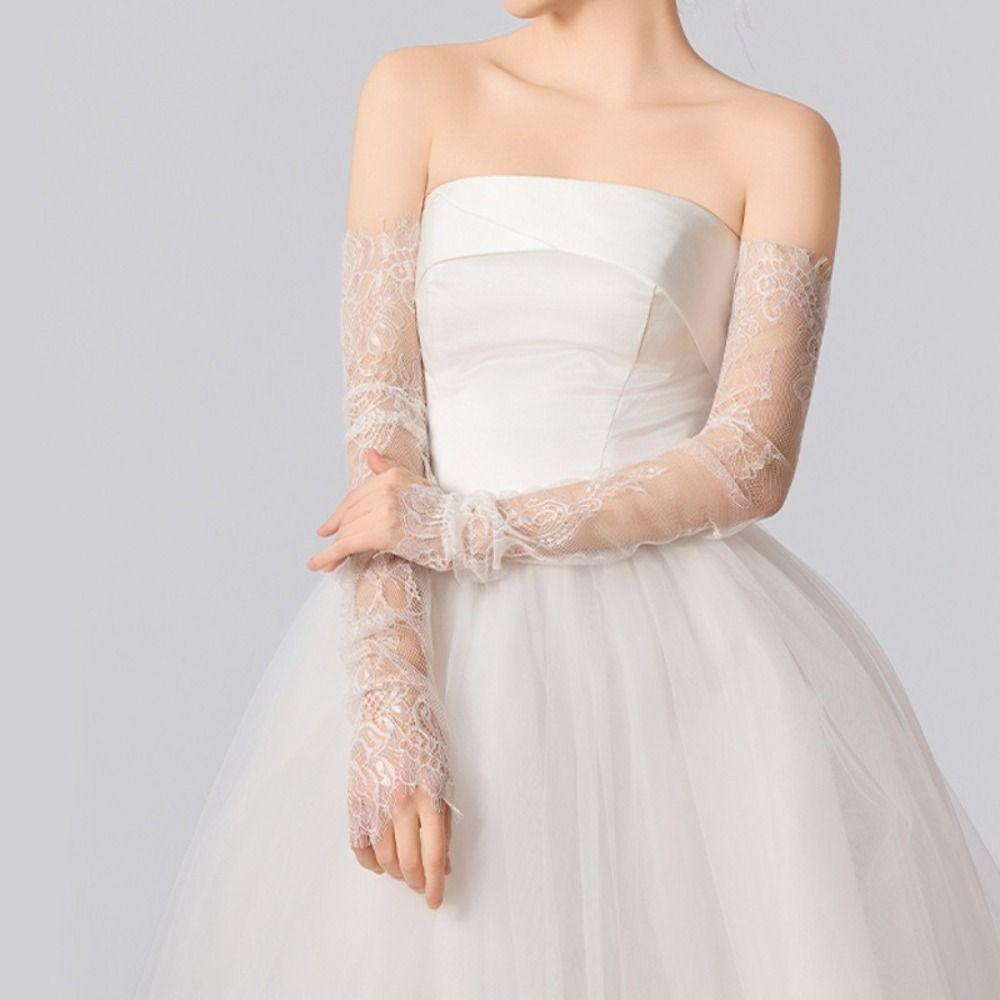 Guanti da Sposa Lunghi Bianco Nero Senza Dita Nuovi Guanti in Pizzo Banchetto
