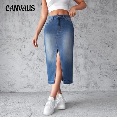 Summer Women's Denim Skirt Split Package Hip A-line Skirt Thin Half Skirt