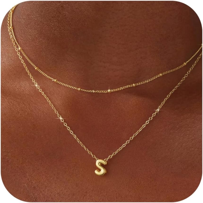 

Ожерелье с буквами-пузырями золотого и серебряного цвета, многослойные ожерелья с инициалами для женщин, маленькие ожерелья-подвески, изящное ожерелье-чокер, милое ожерелье для ношения в несколько слоев, подарок для подростка S