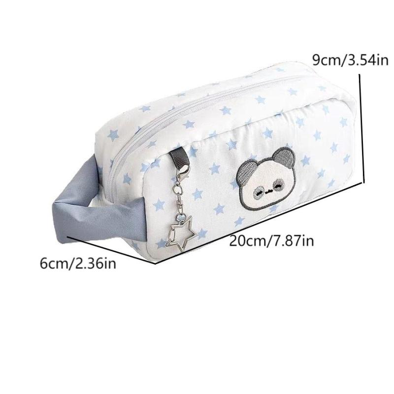 Cute Blue Star Bear Pencil Case Cartoon Bear Pencil Bag Makeup Bag Large Capacity Stationery Storage Bag Student School Supplies