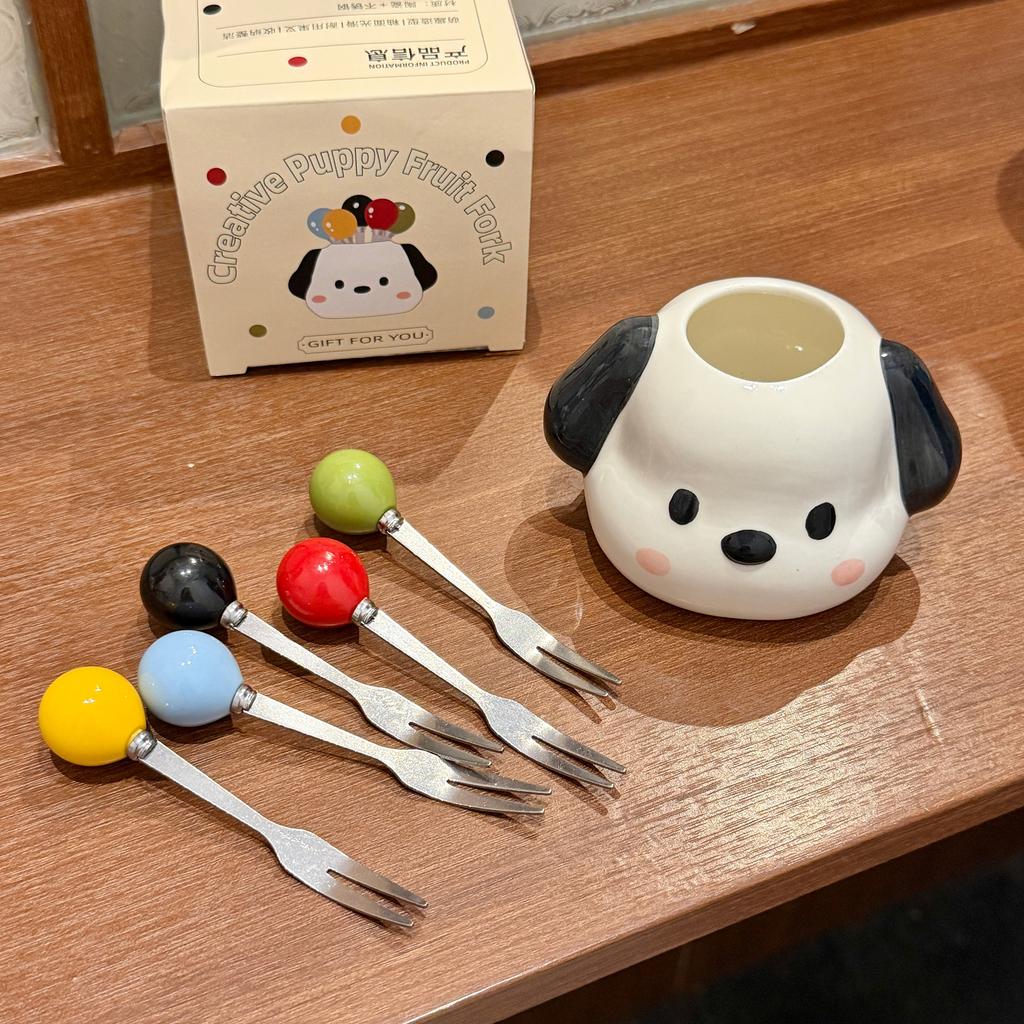 Puppy Fruit Fork Household Stainless Steel High-value Storage Tank Living Room Ornament Small Fork Child Safety Fruit Sign
