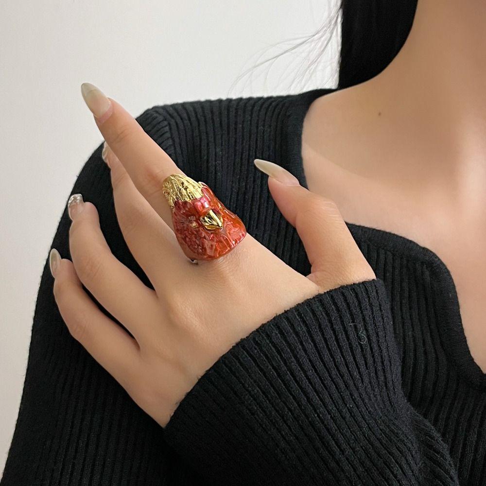 Geometric Parrot Drip Oil Ring Kawaii Chunky Enamel Ring Creative Exaggerated Ring  Decoration