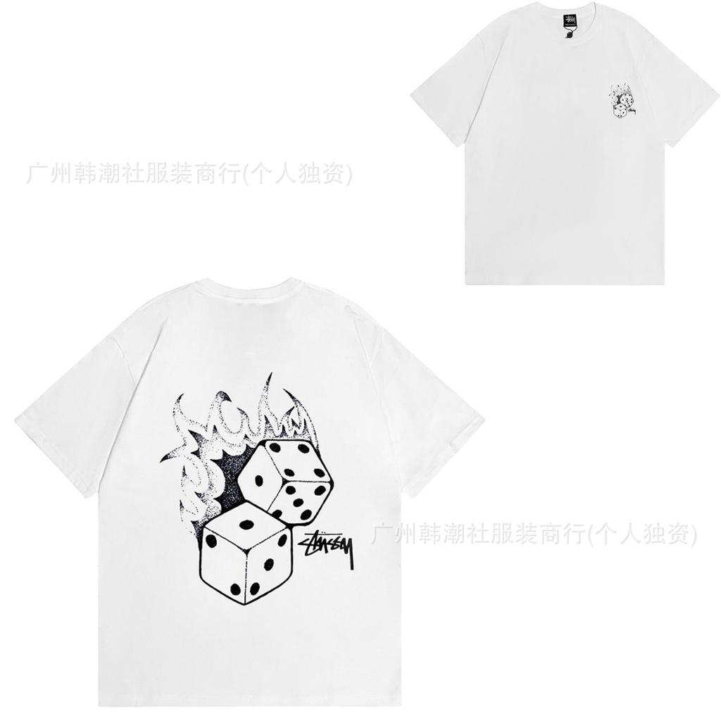 [2] American trendy brand short-sleeved t-shirt black and white collection printed short-sleeved t-shirt casual couple men and women of the same style