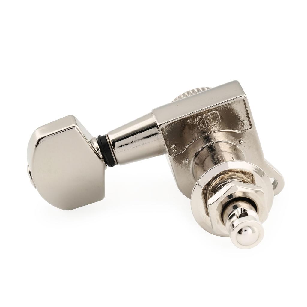 Musiclily Pro 6-Piece Locking Tuning Pegs with 18:1 Gear Ratio, Hex Buttons, 45-Degree Screws, for Strat, Telecaster, and Electric Guitars, Nickel