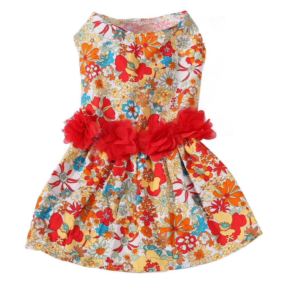 Floral Dog Dress Colorful Flower Pattern Soft Girls Puppy Clothes for Small Dogs Cats Wedding Valentines Daily Wearing S