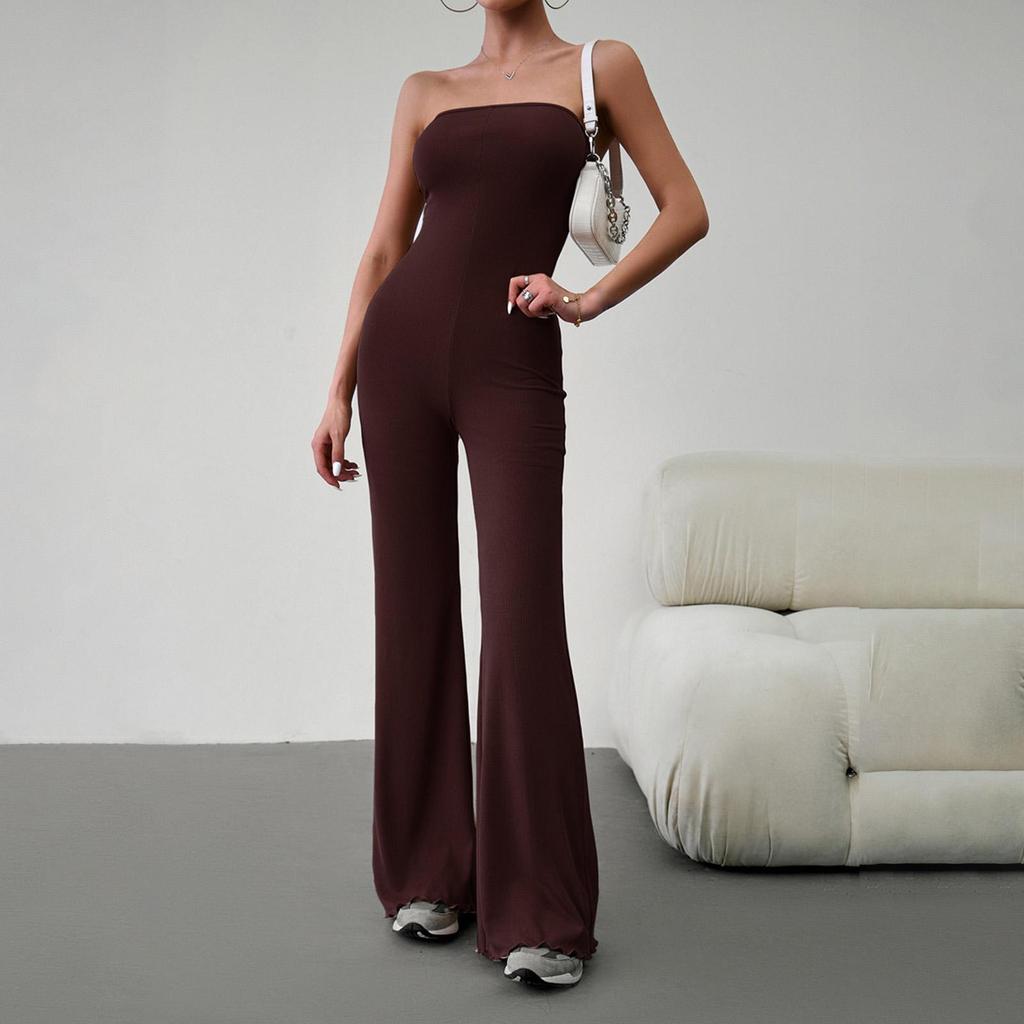 Women's Autumn Winter Elegant Slim Fit Sexy Bra Jumpsuit Strapless Solid Color Backless Romper