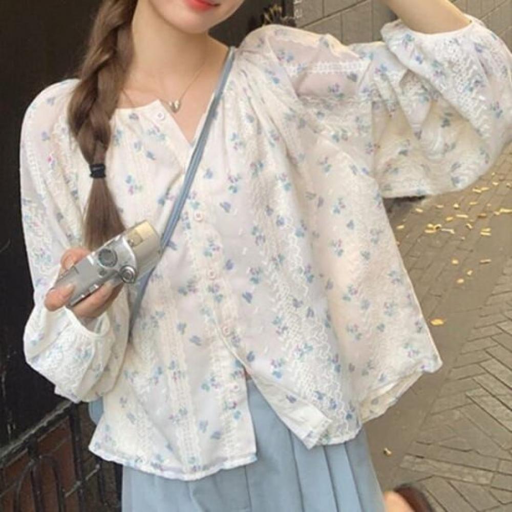 Navava Women Natural Romance Flower Long Sleeve Blouse Nb2502