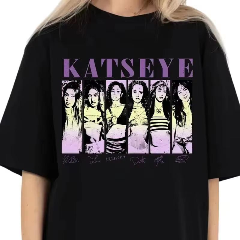 KATSEYE Kpop Girl Group Vintage S Bootleg Tshirt Members Graphic Print Unisex Casual Streetwear Fans Gift Short Sleeve Tee