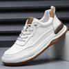 Men's Genuine Leather Crooked Head White Sneakers - Spring, Versatile, Thick Sole, Breathable, Hollow Casual Board Shoes