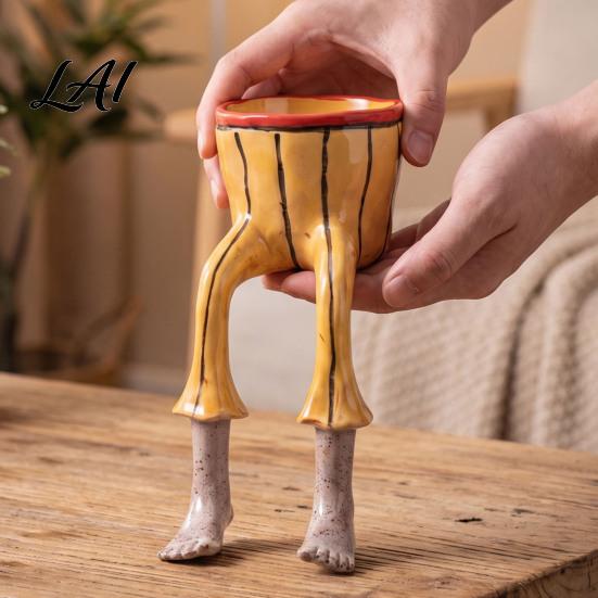 Small Decorative Plant Vase Sitting Human Shaped Resin Planter Creative Flowerpot with Legs Leggy Planter for Indoor Humanoid Succulents &