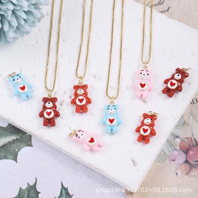 18K Gold Plated Colorful Drip Oil Bear Pendant Necklace