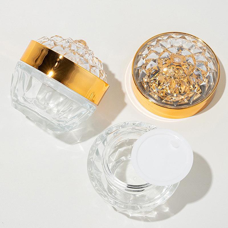 1pcs Luxury Diamond 50g Glass Face Cream Jar With Lid Acrylic Cosmetic Jar Container For Cream Lotion Jars Travel Lotion Bottle