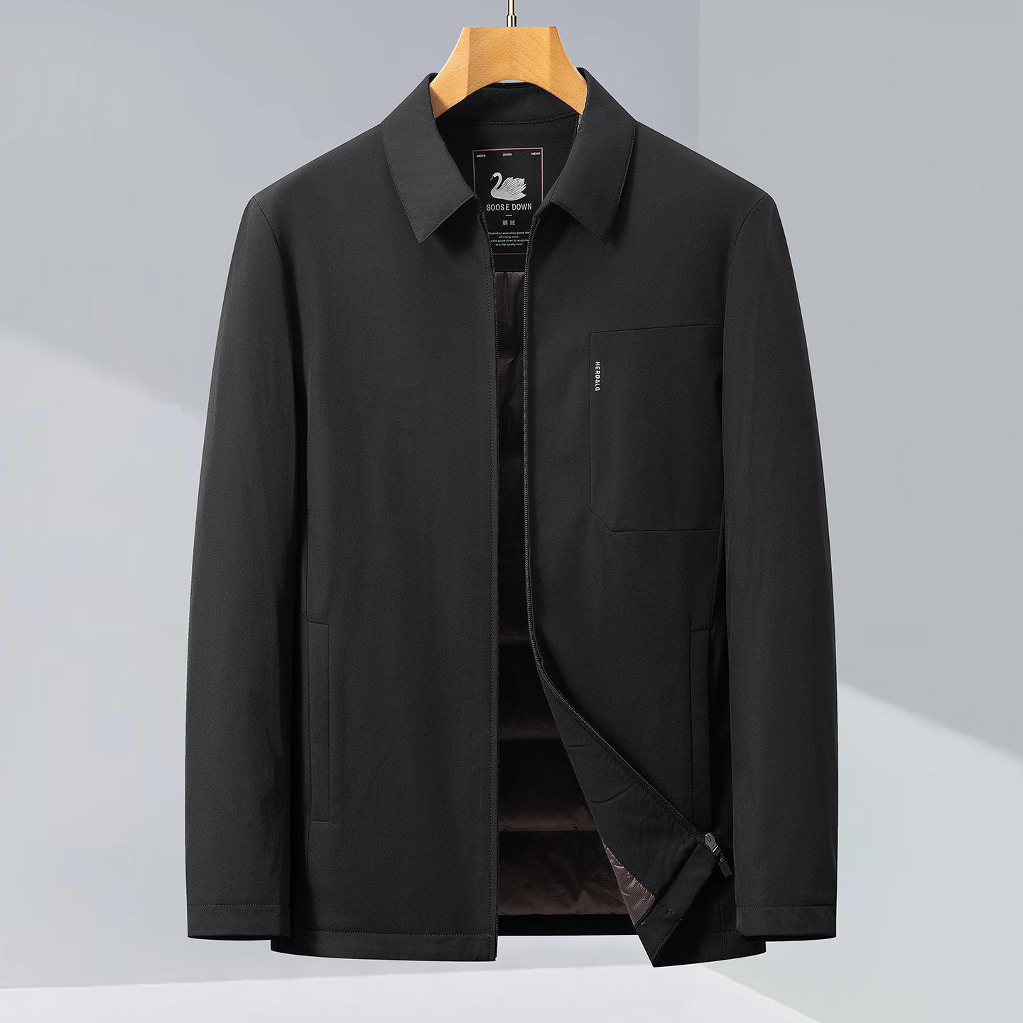 

Мужская легкая куртка из гусиного пуха - Отложной воротник, Зимняя деловая повседневная верхняя одежда для мужчин среднего возраста. XXXXL чёрный