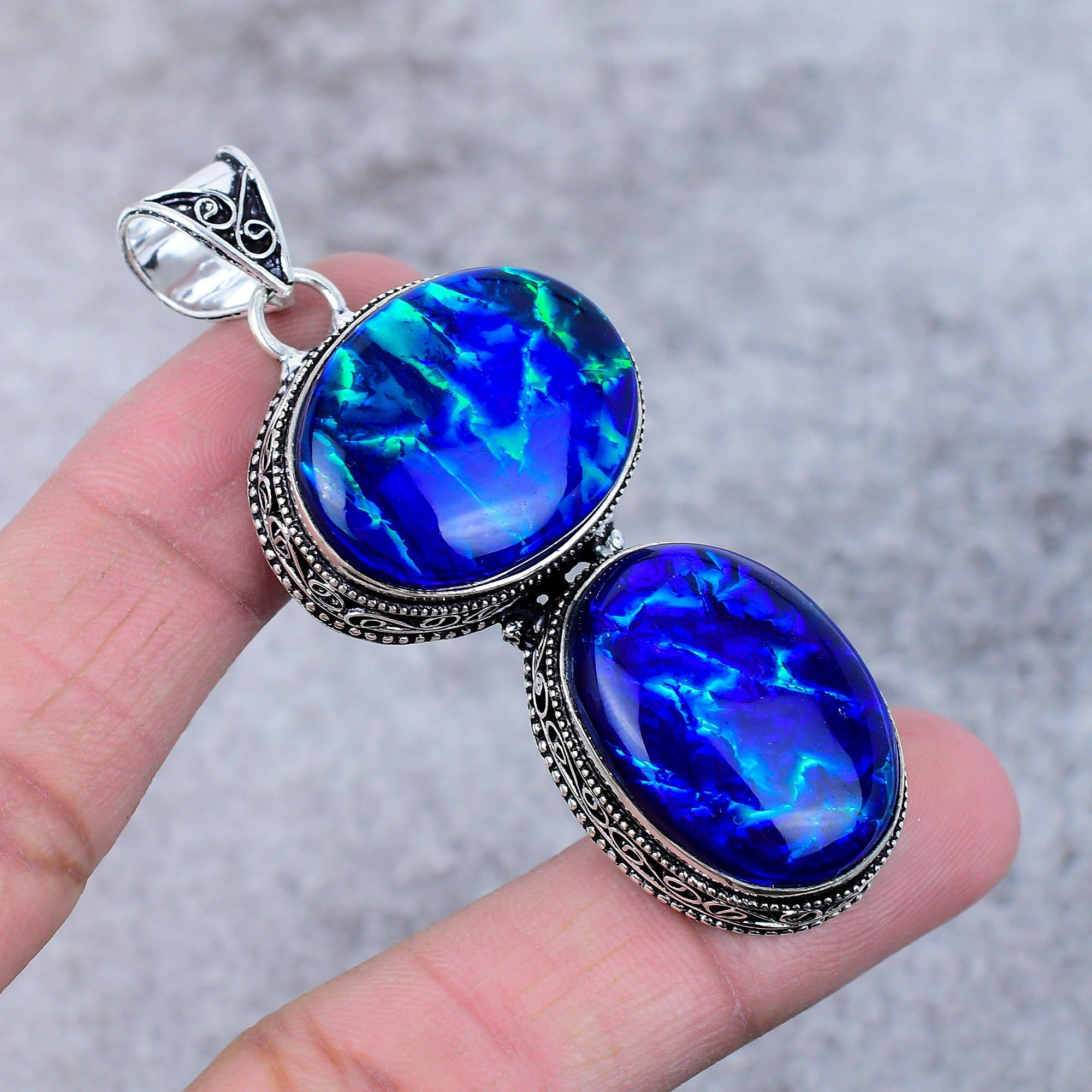 

Blue Triplet Opal Gemstone 925 Steling Silver Jewelry Pendant 2.84 M-386