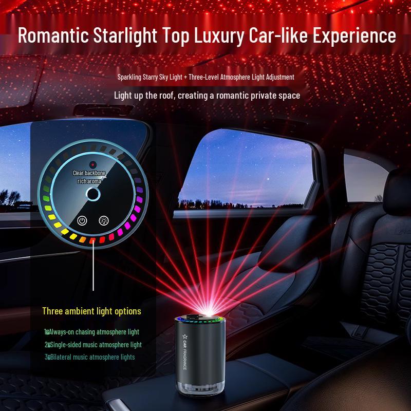 Aluminum Alloy Car Perfume & Aromatherapy Spray with Colorful Ambient Starry Light