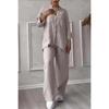 2026 Women's Solid Color Long-Sleeve Shirt & Wide-Leg Pants Set