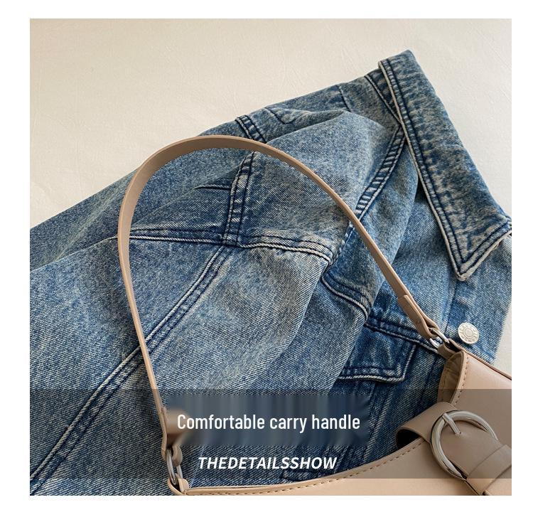 Retro Halbmond-Handtasche für Damen - Herbst 2024 Trend, Einfarbig, Texturiertes Design