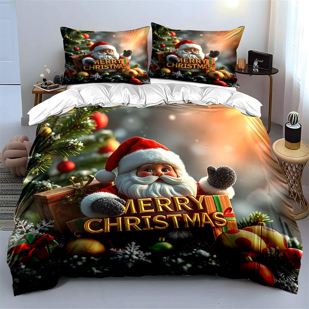 Santa Merry Christmas Design Bedding Duvet Cover Set Duvet Cover Pillowcases  (1*Duvet Cover 2*Pillowcases, without duvet insert)