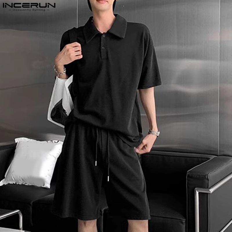 INCERUN 2PCS Men Summer Short Sleeve Tops Shorts Pants Casual Loose Outfits Sets