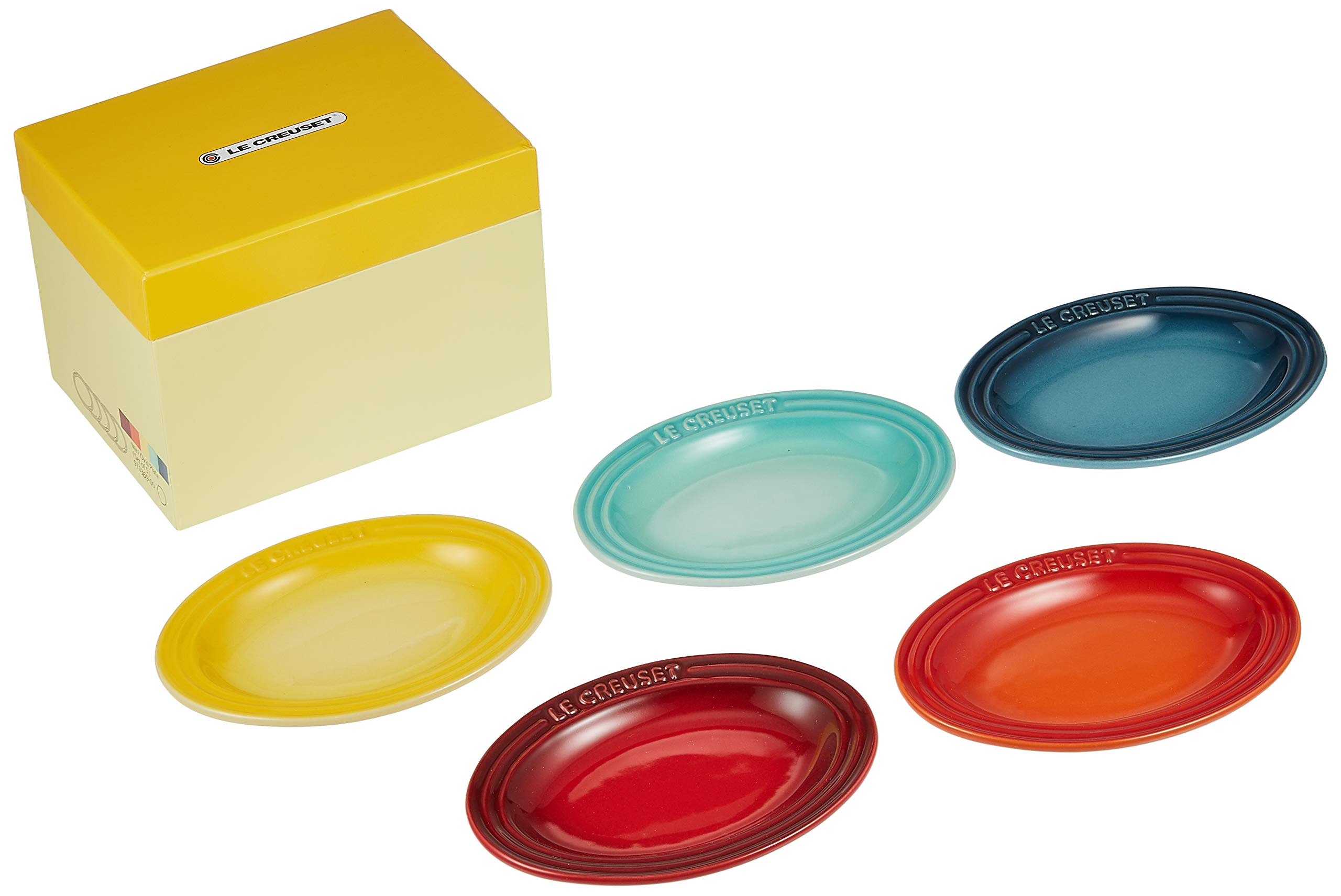 

Le Creuset Stoneware Mini Oval Plates, Rainbow, Heat-Resistant, Microwave- and Oven-Safe, Pack of 5 [Official Japanese Product]