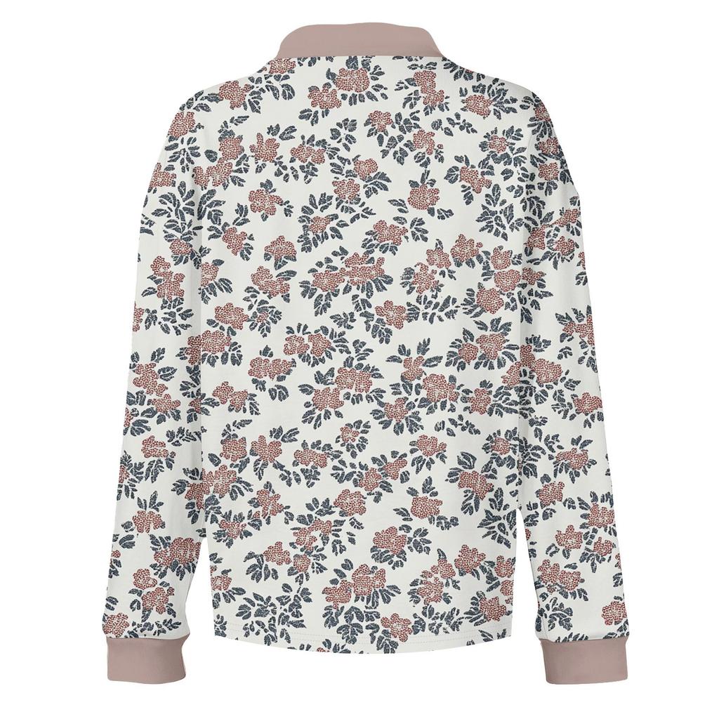 Women's relaxed V,neck long,sleeved button,down floral pullover top
