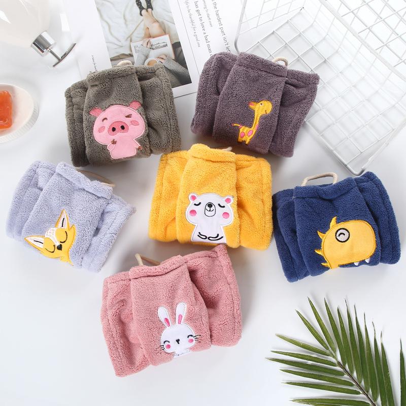 High Density Coral Velvet Cartoon Embroidery Hanging Towel Kitchen Cloth Handkerchief Absorbent Towel
