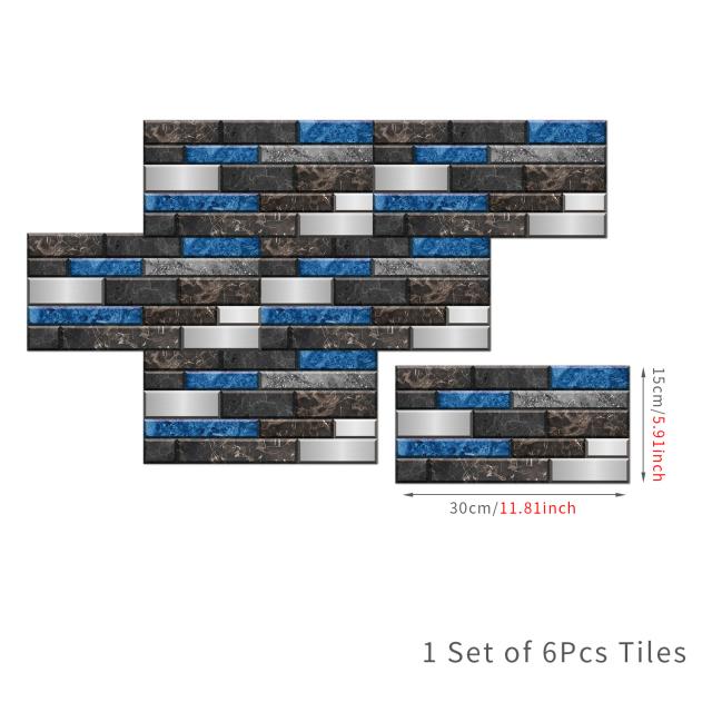 6Pcs 15X30cm DIY 3D Marble Mosaic Wall Stickers Imitation Brick Bedroom Decoration Waterproof Self Adhesive Tile Wallpaper Kitchen Cupboard Decor