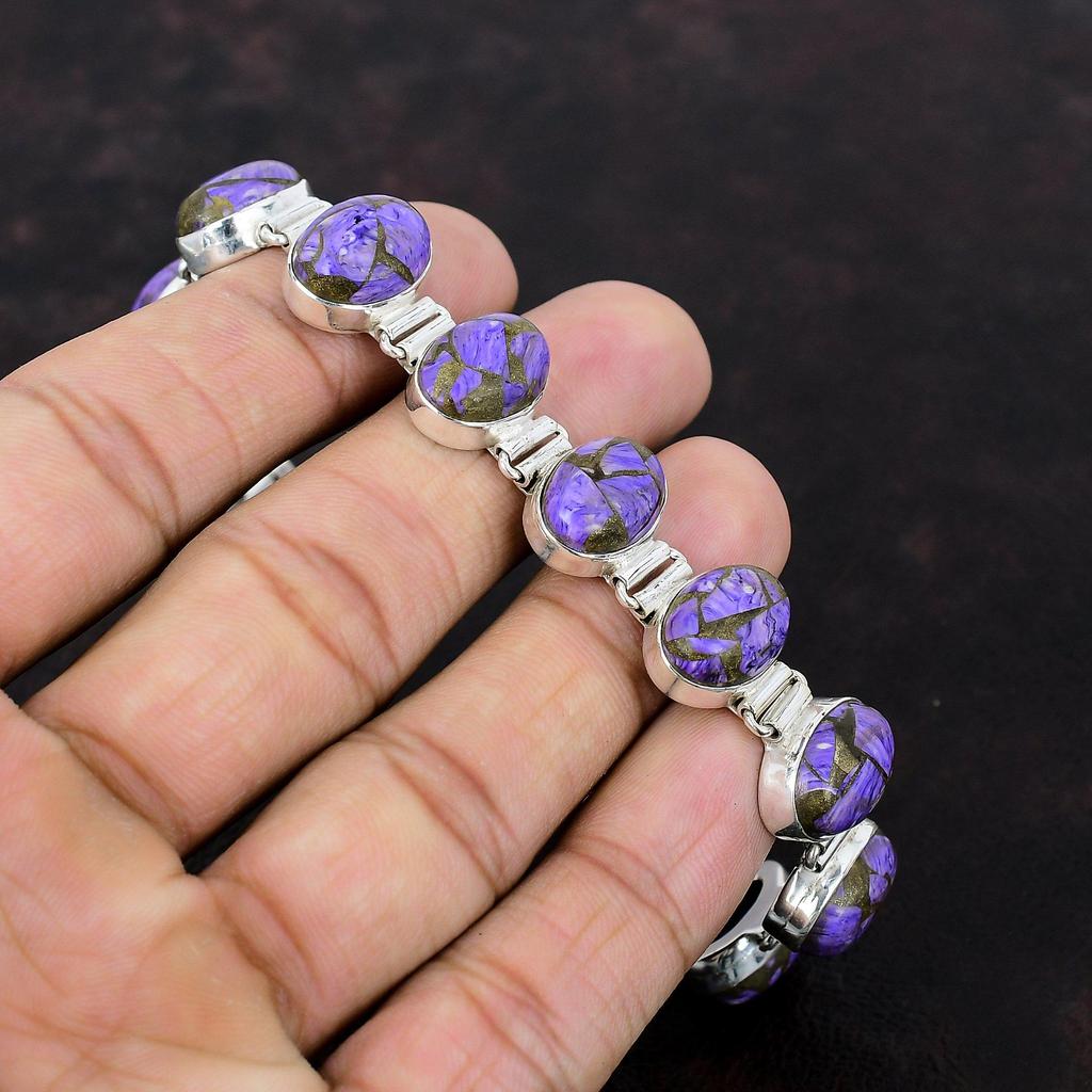 Kupfer Charoit Armband 925 Sterling Silber Armband Verstellbares Kettenarmband Natürlicher Edelstein Handgefertigter Schmuck Tolles Armband für Geschenke