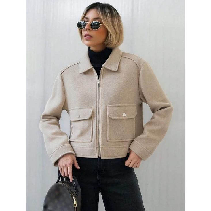 Women's Zipper Jacket Coat New Winter Long Sleeve Pocket Outerwear Coat Short Street Elegant Women's Jacket