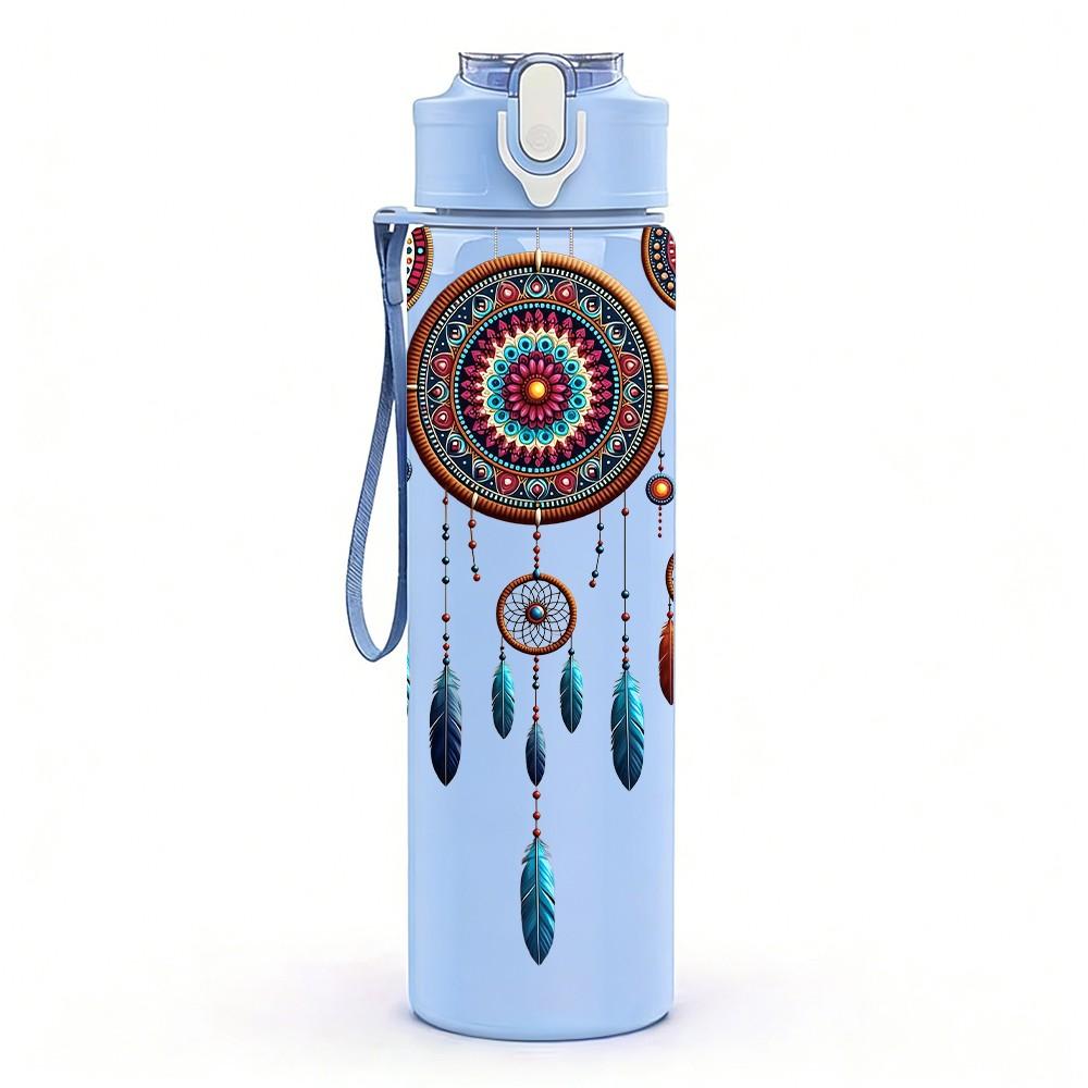 1PC Bohemian Dreamcatcher Colorful Feather Ornament 750ml Color Plastic Sports Water Bottle Leakproof Flip Straw Lid Suitable for Sports Office Use
