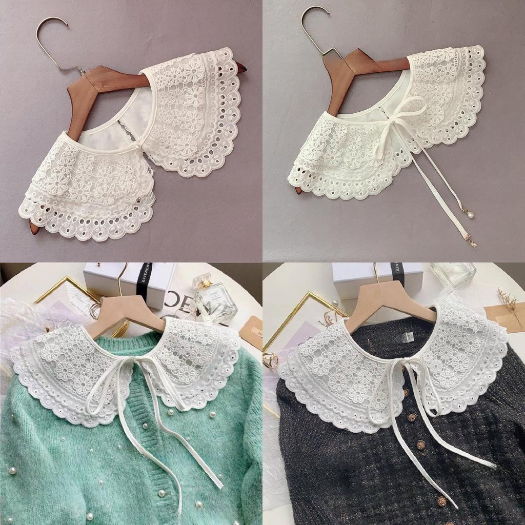 Polyester Lace Decorated Faux Collar With Embroidery For Casual Adult Clothing
