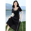 Textured Hollow-Out Round Neck Little Black Dress