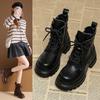 New Platform Martin Boots Women's Autumn New Single Boots Black Thin Boots Lace-up Locomotive Short Boots