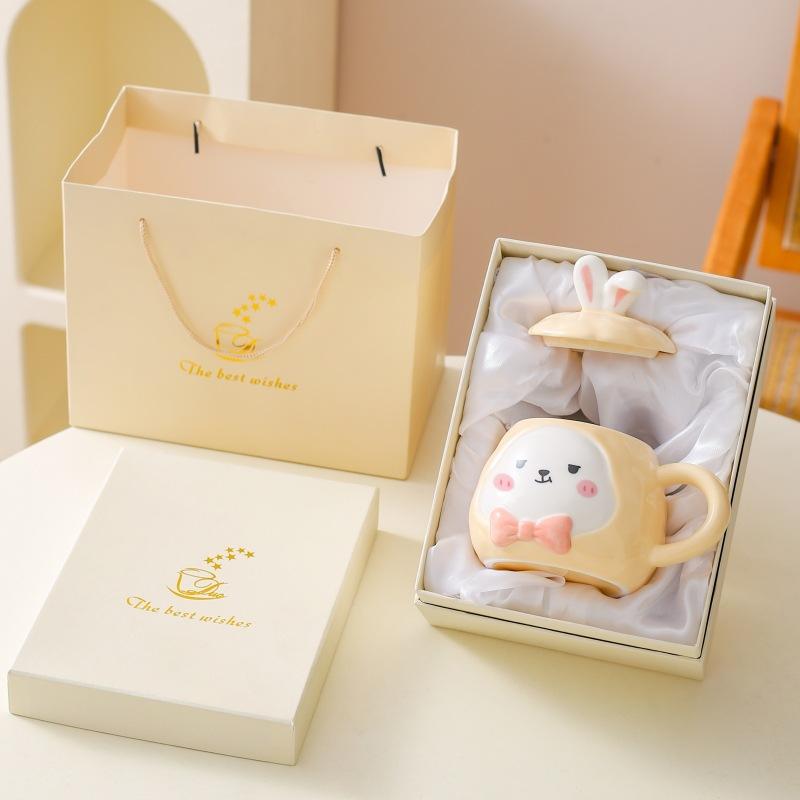 Creative Cartoon Mug Ceramic Cup Water Cup with Lid Couple Cup Children Drinking Water Cup Gift Gift