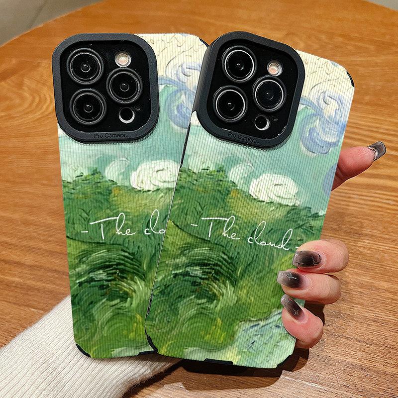 Vertikální kožené pouzdro Zelený umělecký potisk Vzorované Nárazuvzdorné Měkké silikonové pouzdro s ochranou objektivu fotoaparátu pro IPhone Samsung
