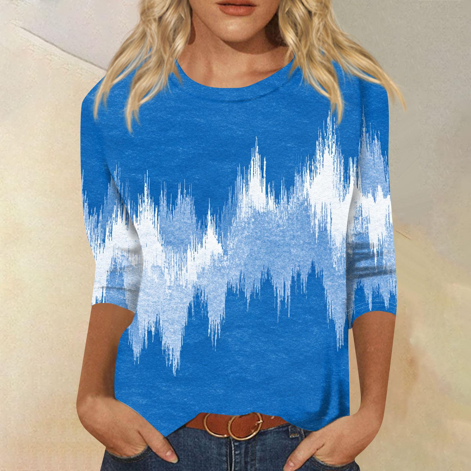 

Женская модная повседневная футболка с круглым вырезом, рукавом три четверти и градиентным принтом XXXXXL синий