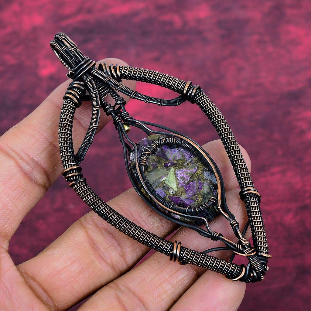 Tree Of Life Copper Stichtite Gemstone Pendant Rainbow Moonstone Pendant Copper Wire Wrapped Pendant