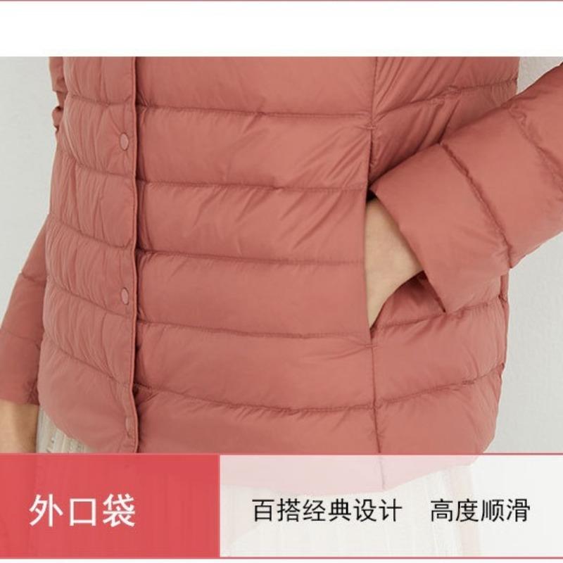Women's new 90-fleece solid-color women's clothing round neck V-neck simple long-sleeved down jacket