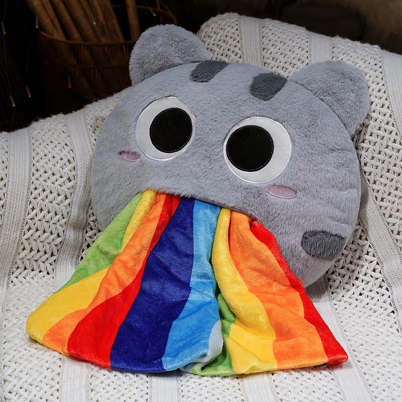 

Cartoon Cat Plush Pillow With Coral Velvet Blanket For Cozy Home And Car Comfort Gray ,Blanket 100X80CM