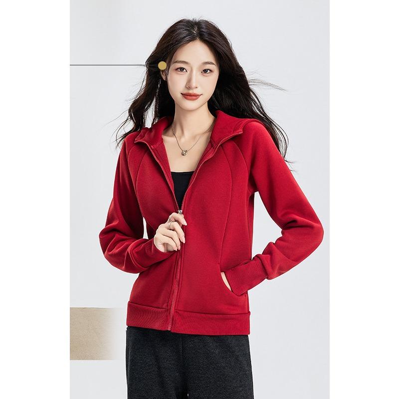 Autumn and Winter Olympic Velvet Korean Version Simple Sports Versatile Sweater Jacket Turtleneck Line Personality Hoodie Top