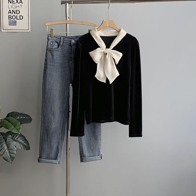 Oranžová Zhi Dámská Vintage Francouzská Sametová Halenka - Kolekce Podzim 2024