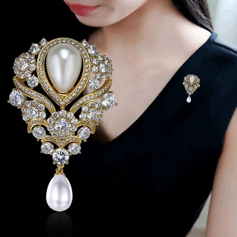 Fashionable Violet Pearl Pendant, Luxurious Rhinestone Inlaid Brooch, Charming Jewelry Accessories for Banquet Dresses, Gifts