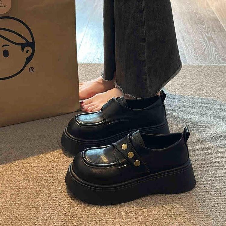 British Style Black Platform Heightening Small Leather Shoes Temperament Single Shoes 2025 Spring New Mary Jane Versatile Loafers