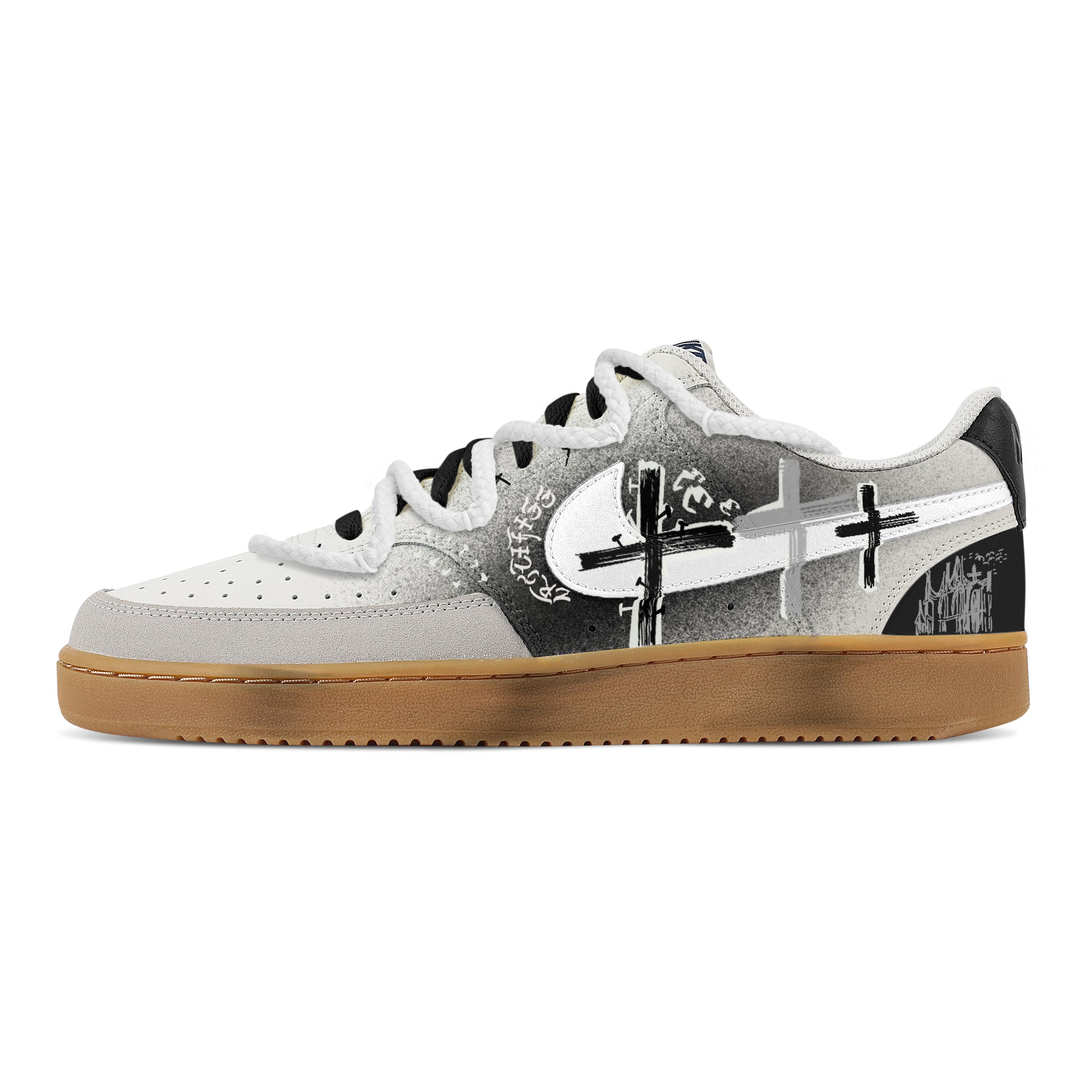 

Nike Court Vision 1 Ruins Cross Abrasion Resistant Low top Skateboard Shoes Men s Black White HF1068-133(Team773-) 40