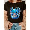 Axolotl Ramen Fashion Letter Print T-shirt, Short Sleeve Crew Neck Casual Top for Summer & Spring, Women's Clothing